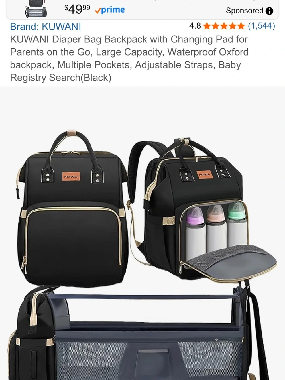 Kuwani Black Diaper Bag